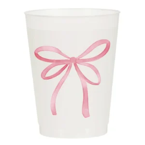 Pink Watercolor Bow Frosted Cups 6 pack/16 oz resusable cups