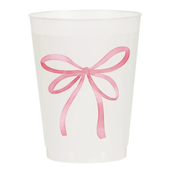 Pink Watercolor Bow Frosted Cups 6 pack/16 oz resusable cups