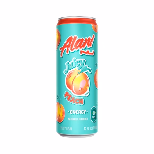 Alani Nu Juicy Peach Energy Drink 24 pack/12 oz cans