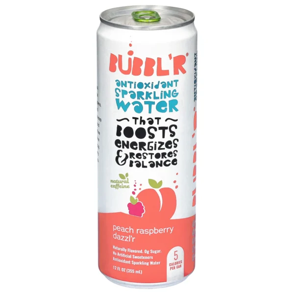 Bubbl'r Peach Rasberry Dazzl'r Antioxidant Sparkling Water 6 pack/12 oz can