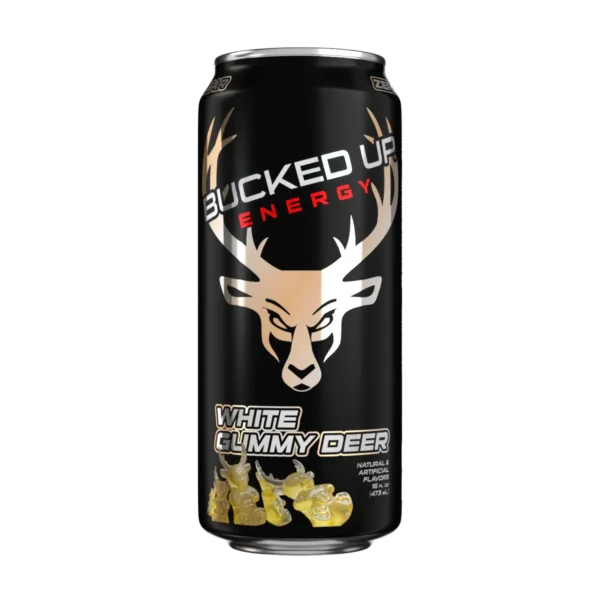 Bucked Up White Gummy Deer Energy Drink 12 pack/16 oz cans