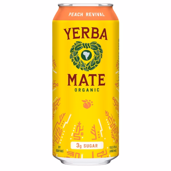 Guayaki Organic Yerba Mate Peach Revival 12 pack/15.5 oz cans